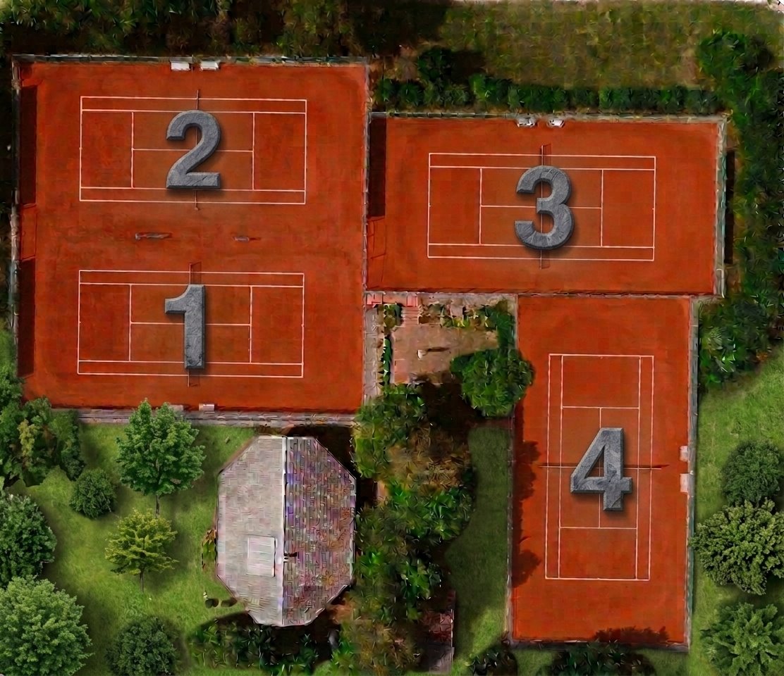 Übersicht der vier Tennisplätze des TC Engstingen mit Platznummern
